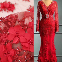 Load image into Gallery viewer, Use Our Fabric to Do Bespoke Evening Dress Attractive Red Handmade Flowers Negotiate Price Is Not Real Price